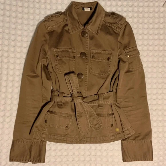 J Crew Tan Safari Style Belted Button Front Cotton Jacket S - Picture 2 of 13